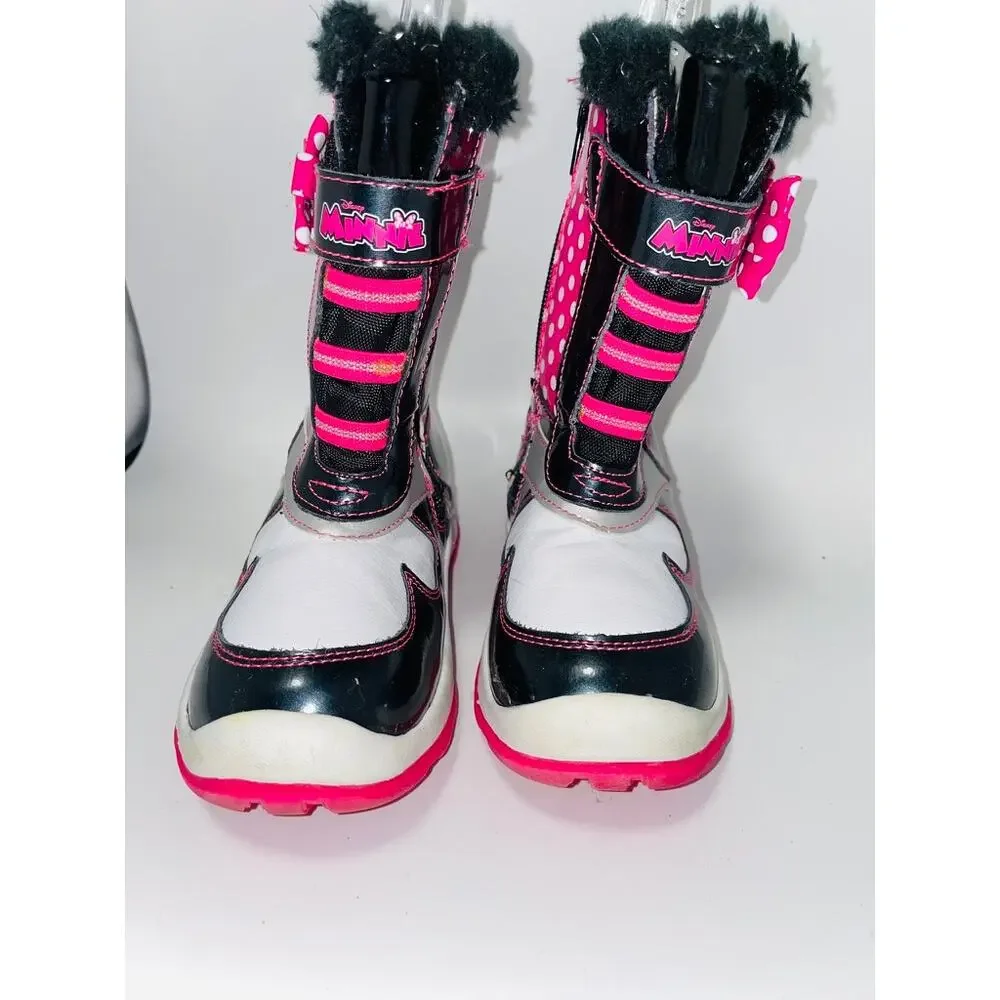 Disney Minnie Mouse Little Girls Bows Pink Black Polkadot Snow Boots Size 12